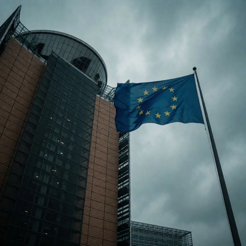 Bandera de la Unión Europea en día nublado