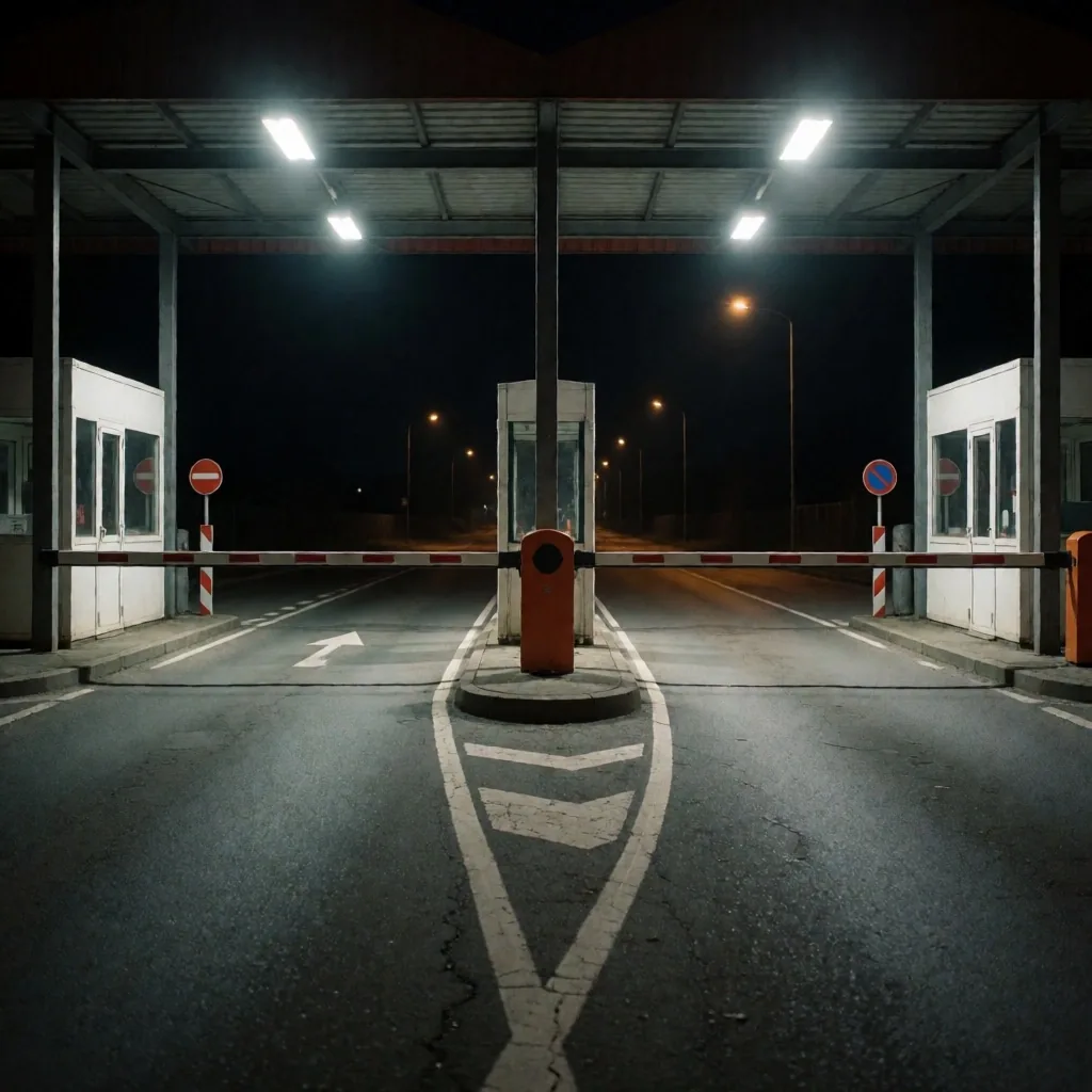 Puesto fronterizo europeo de noche