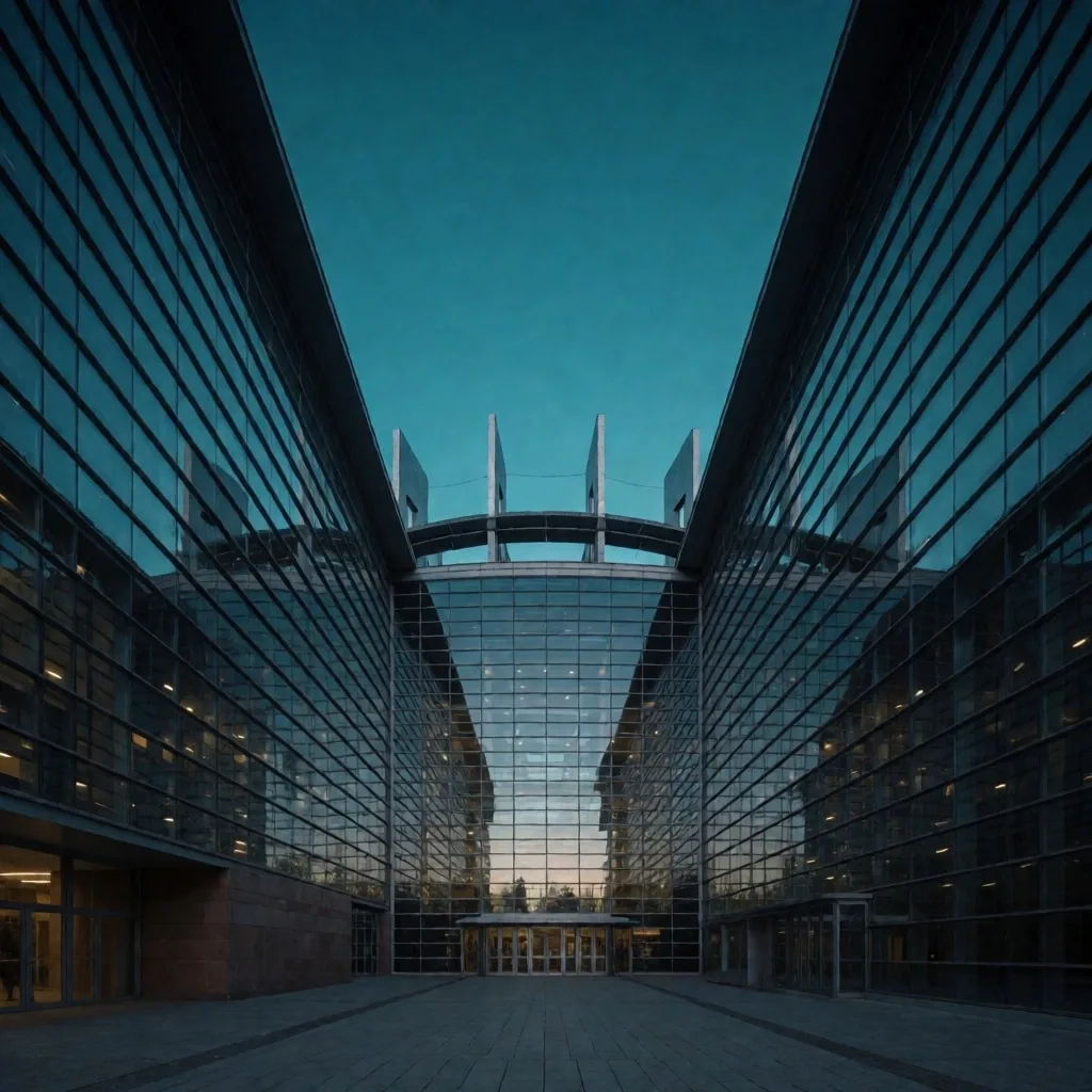 Edificio parlamentario europeo al anochecer