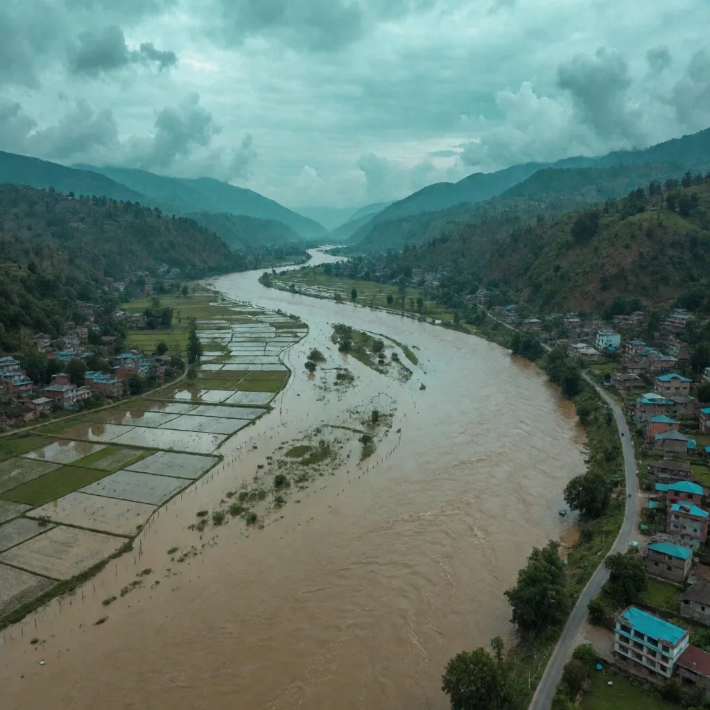 Valle de Nepal tras las inundaciones