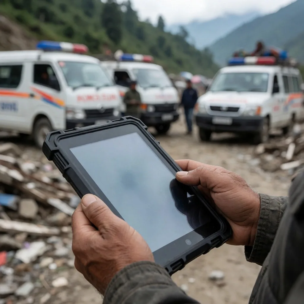 Voluntarios de rescate con tecnología digital