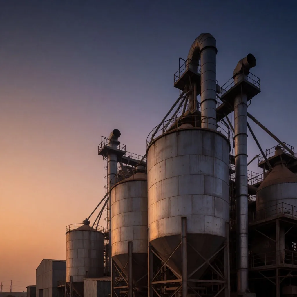 Complejo industrial químico al atardecer
