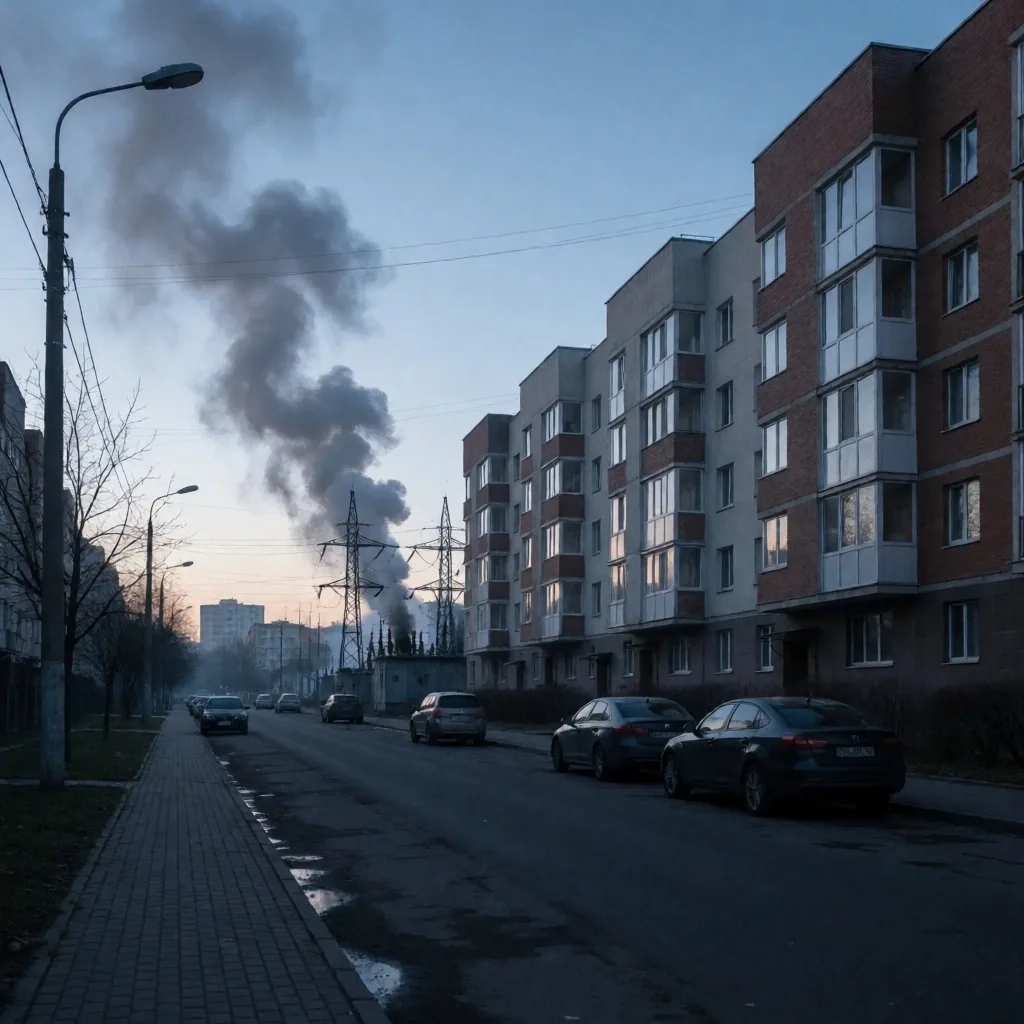 Edificio residencial con daños estructurales en Kiev al amanecer
