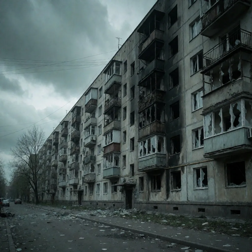 Edificio de apartamentos con daños tras un ataque aéreo en Kiev