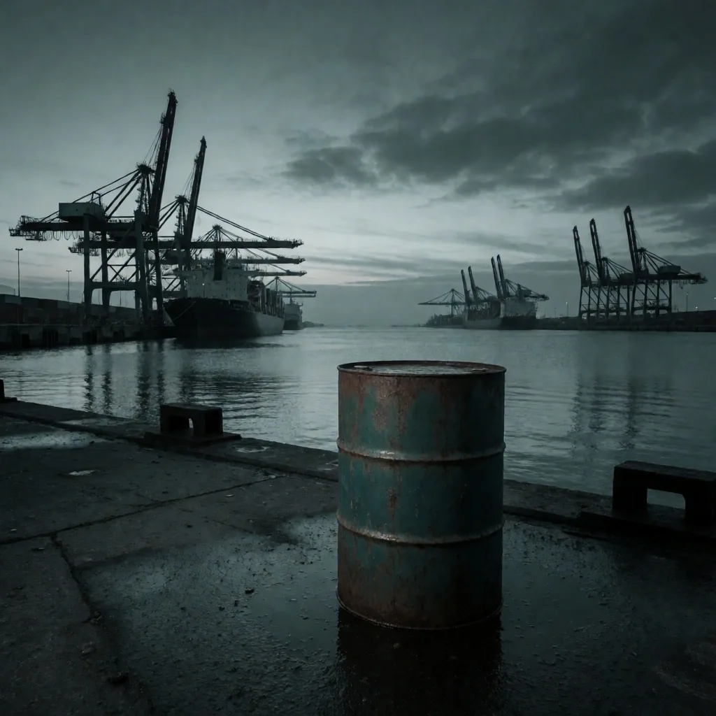 Barril de crudo en puerto industrial