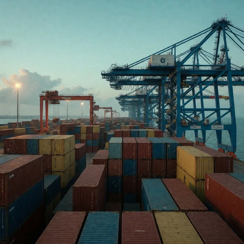Contenedores de carga en el puerto de Mombasa al amanecer