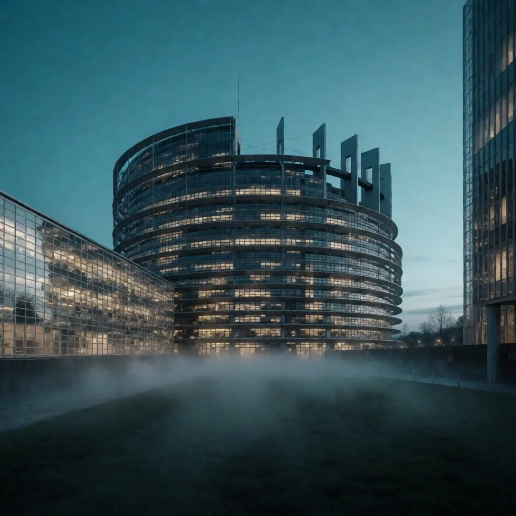 Edificio institucional europeo al amanecer