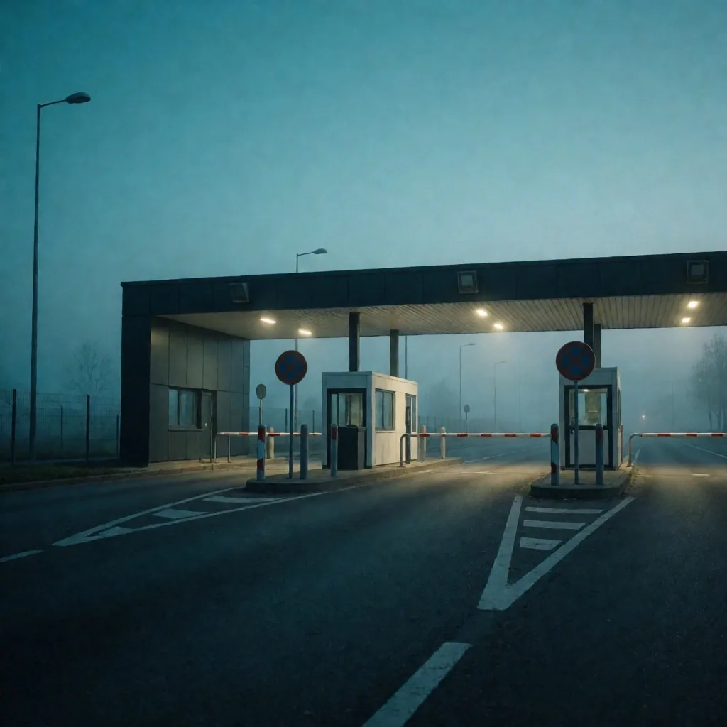 Paso fronterizo europeo al amanecer