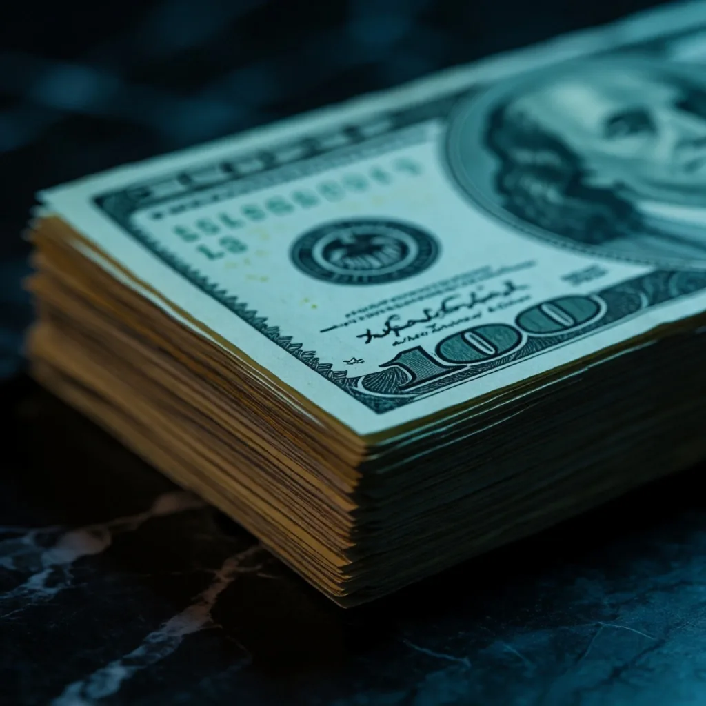 Billetes de dólar estadounidense bajo iluminación azul
