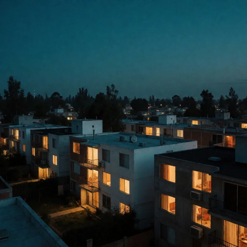 Colonia residencial en Ciudad de México al az hora azul
