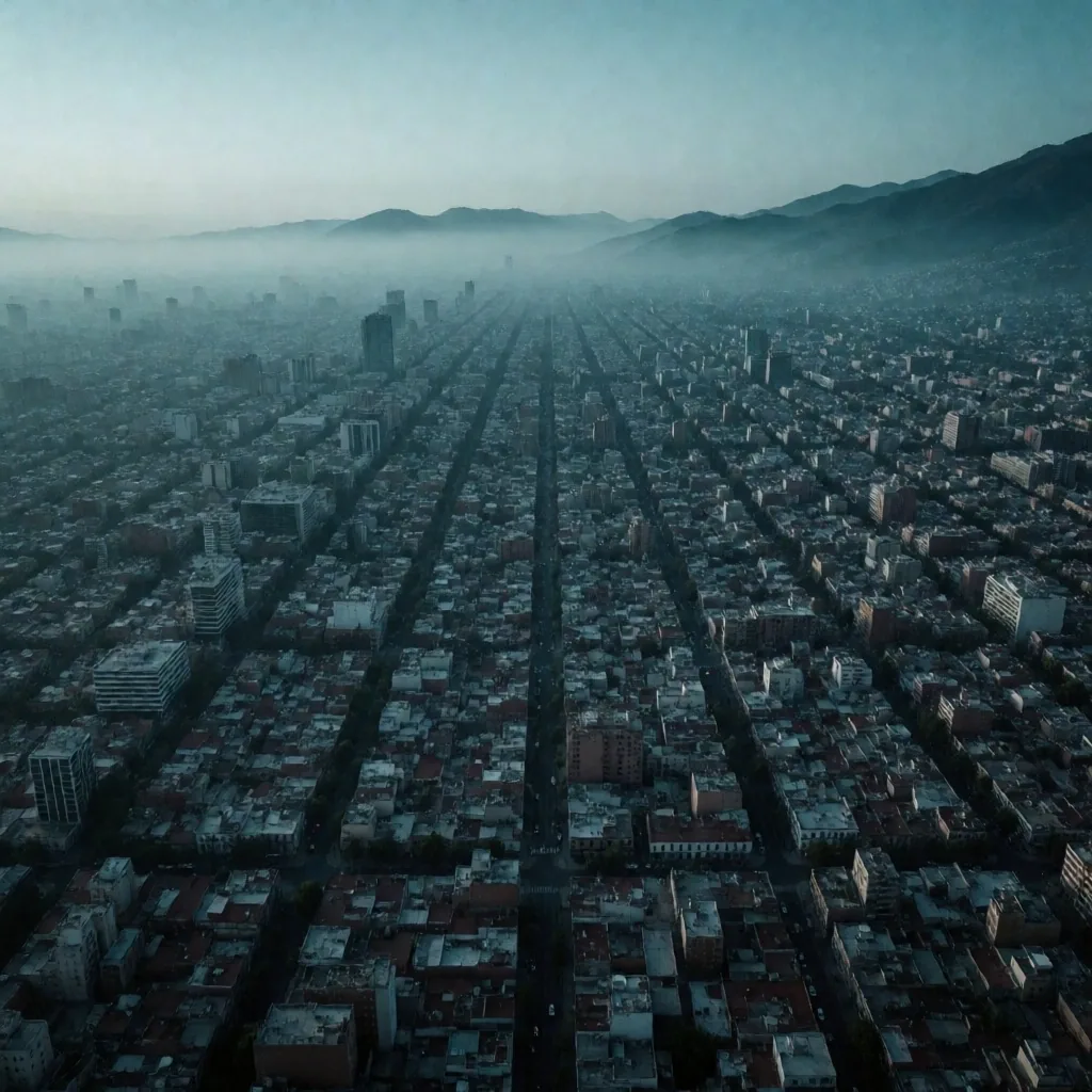 Vista aérea de una metrópoli al amanecer